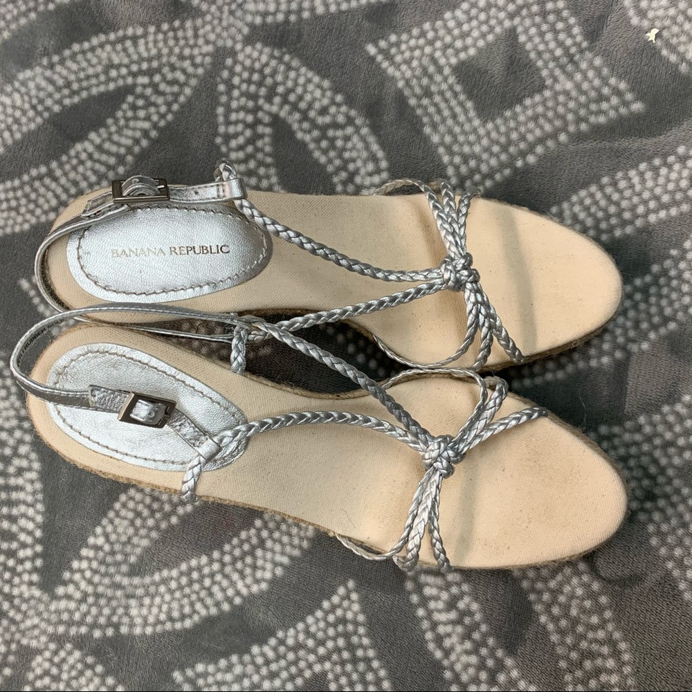 Banana Republic Silver Braid Espadrille Wedges